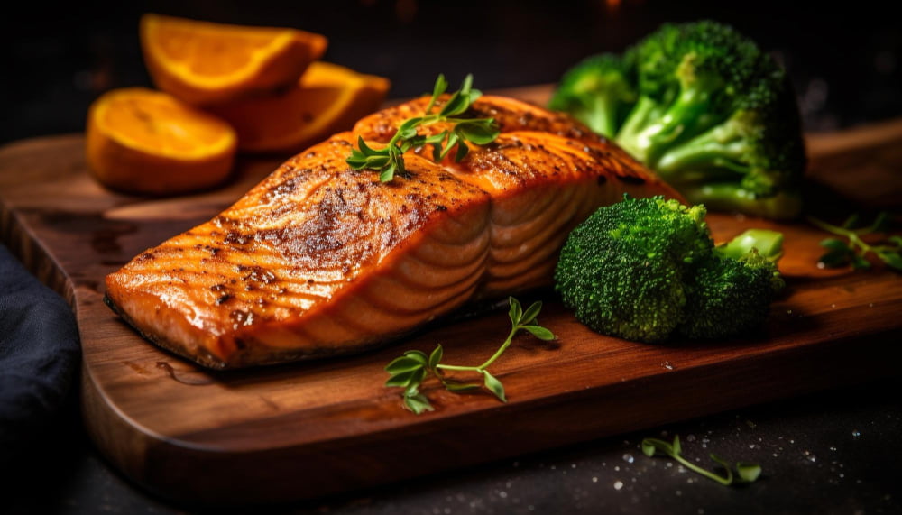 Como se alimentar melhor? Veja 7 receitas simples para fazer no dia a dia 3 file de salmao grelhado com salada de legumes fresca gerada por ia